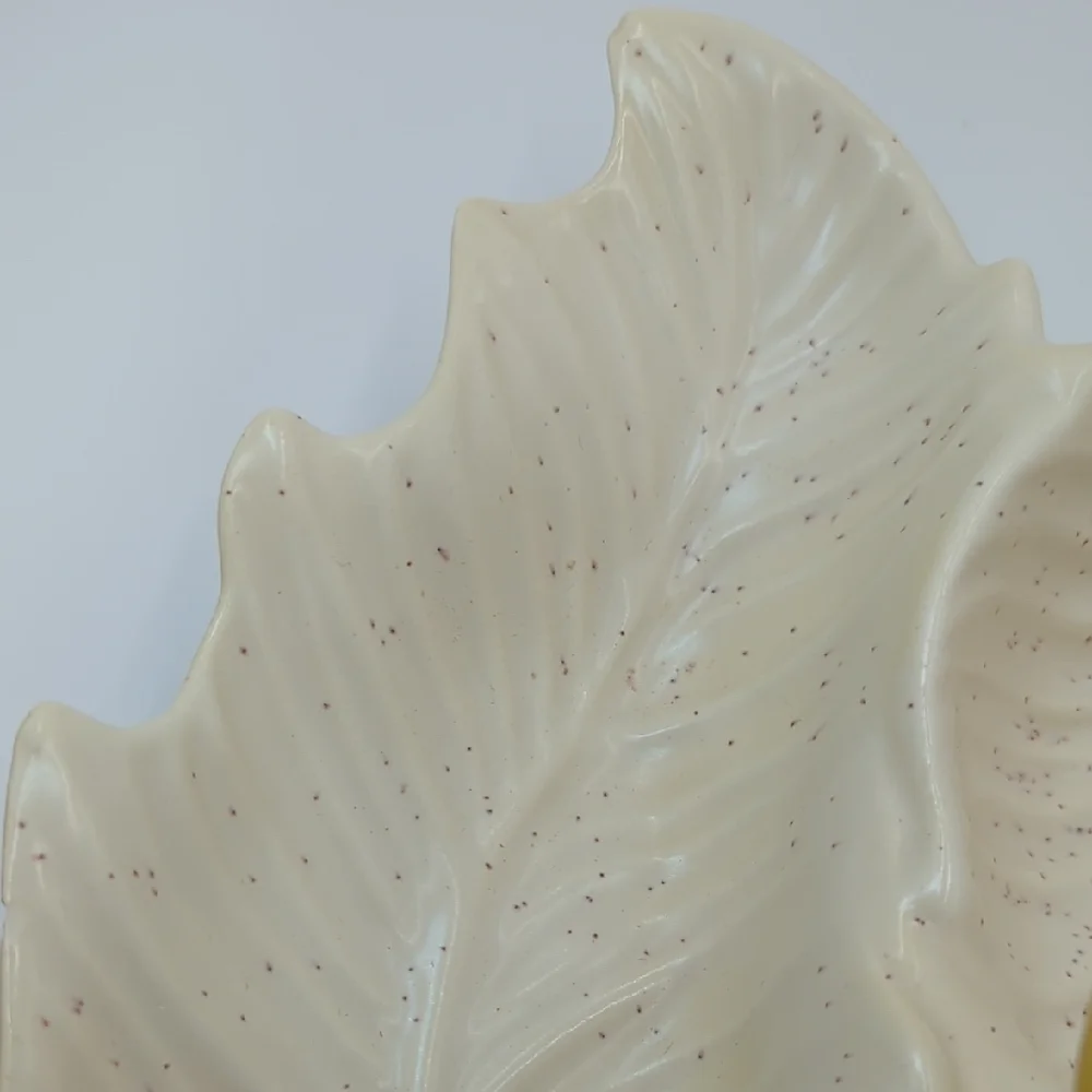 Vintage California Pottery Tidbit Serving Dish Cream with Gold Handle MCM